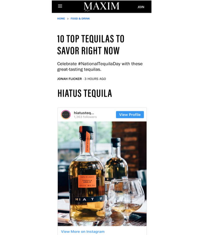Hiatus Tequila Offers Three Unapparelled Tequilas